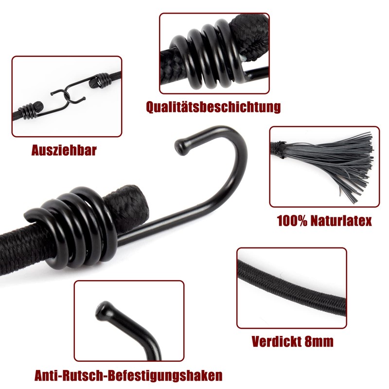 TaoTazon Bungee Cord with Hooks, 30 cm, Expander with Hooks,