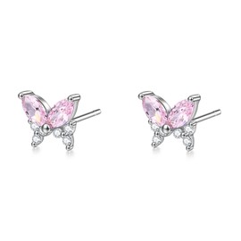 Pink Cz Butterfly Stud Earrings Sterling Silver Tiny Butterfly Earrings Hypoallergenic Stud Earrings for Women