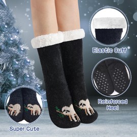 WOTENCE Slippers Socks Women's Wool Socks Winter Socks Soft Warm Cute Animal Winter Non-Slip Socks Women's Thermal Socks, Sloth Black