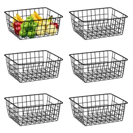 Metal Wire Baskets, Dveda 6 Pack 11.02" x 8.7" x 4.7" Durable Metal Storage Basket, Black Wire Basket with Handles for Cabinets, Pantry Storage, Bathroom, Shelf Organizing