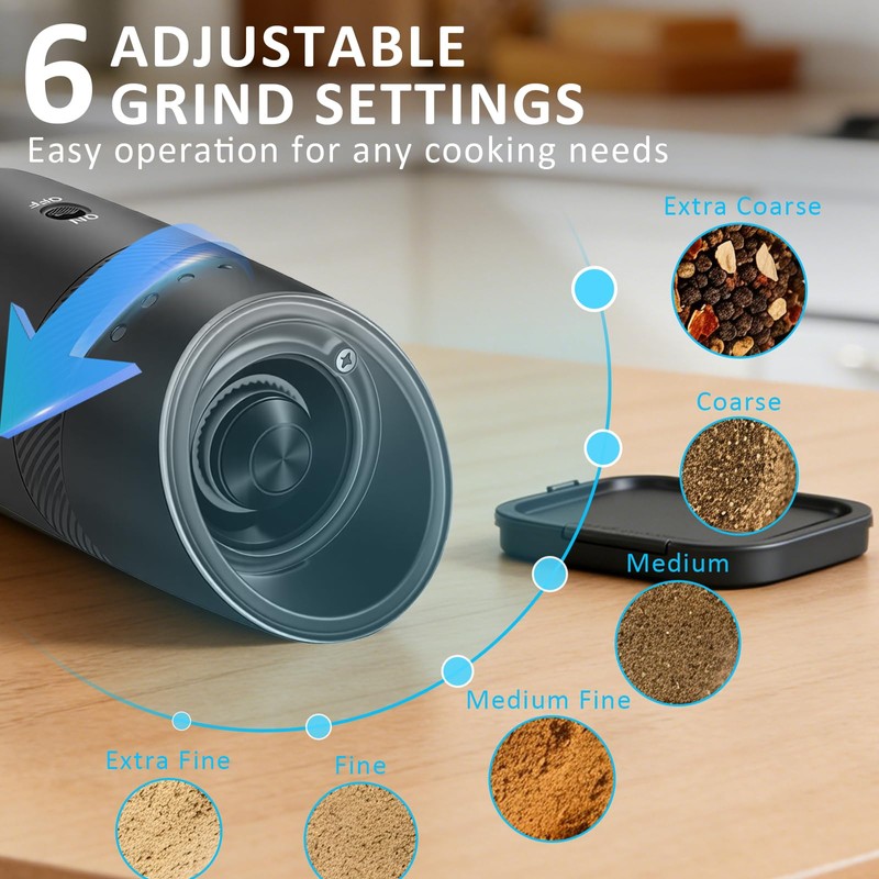 Rechargeable Salt and Pepper Grinder Set, Gravity Electric Salt and