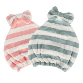 VOCOSTE Hair Drying Towel, Towel Cap, Super Absorbent, Quick Drying, Hair Towel, Facial Washing, Pool, Bath, Hair Towel, Striped, Ribbon, Cute, Cherry Color, Green, White