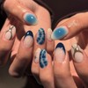 Summer Press on Nails Short Almond,YIHONGYAN Blue Smudge Fake Nails