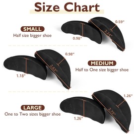 Dr.Foot Shoe Inserts for Loose Footwear, Toe Cushion for Too Big Shoes, Make Shoes Fit for Casual Sports High Heels Boots (Small: Half Size Bigger, Black)