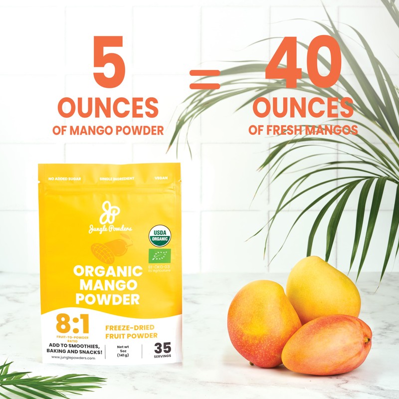 Jungle Powders Organic Mango Powder 5 Ounce Bag, Mango Extract