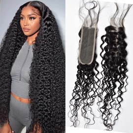 2x6 Water Wave Lace Closure Brazilian Human Hair Natural Wave Closure 6x2 Curly Wet And Wavy For Black Women Pre Plucked Natural Black Long Deep Parting (2x6 water wave closure, 10inch)