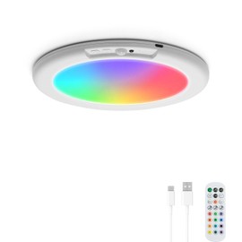 Combuh Rechargeable RGB Shower Light - 12 Color Changing Ambient Light + Cool White, Motion Activated & Remote Control, Waterproof Cordless Wall Lamp for Closet, Pantry, Bedroom, 7.48 Inch