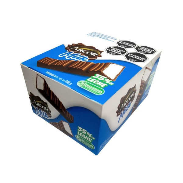 Arcor Milk Tabletas de Chocolate con Leche Chocolate Bars with Soft White Chocolate & Milk Interior, 12 g / 0.42 oz (box of 20 units)