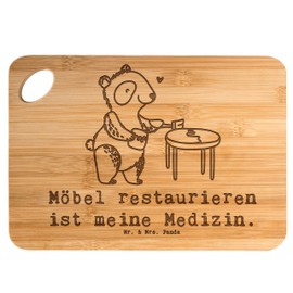 Mr. & Mrs. Panda Bambus - Schneidebrett Panda Möbel restaurieren - Geschenk, Dankeschön, Holzbrett Küche, Restaurator, Holzschneidebrett,