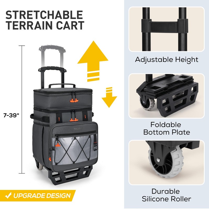 TOURIT 75 Can Rolling Cooler Detachable Double Deck Beach Cooler