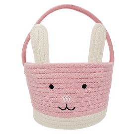 Easter Basket, Easter Bunny Basket with Handle, Easter Baskets for Kids, Baby Gift Basket, Egg Buckets Gifts Tote Bags Egg Hunt Basket for Boys, Girls, Toddler, Babies, Infant (Pink+White)