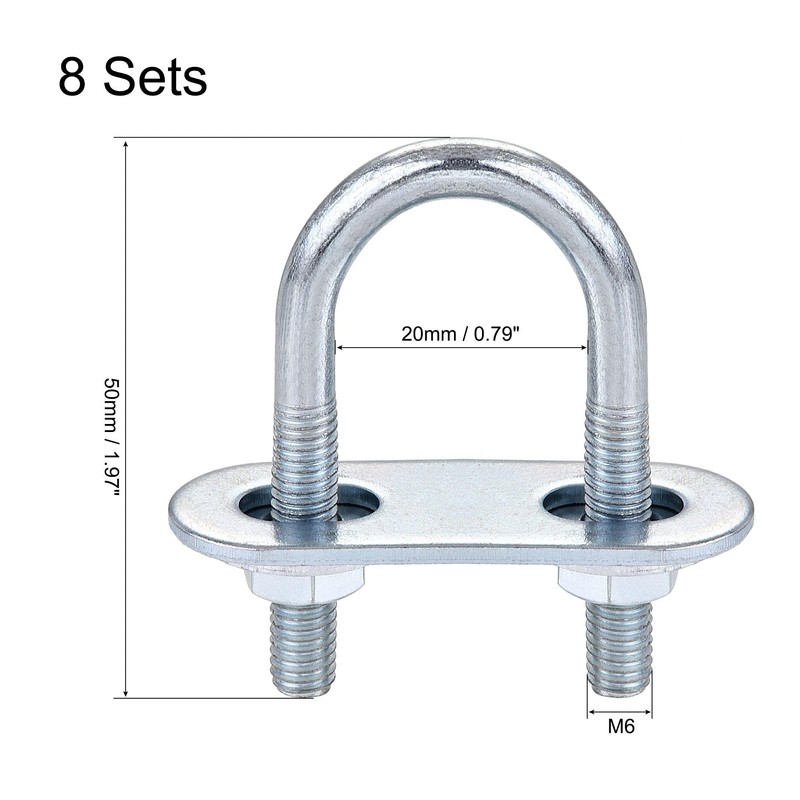 sourcing map Round U-Bolts 8 Sets 0.79"(20mm) Inner Width 50mm