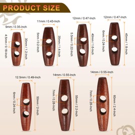 HARFINGTON 10pcs Wooden Toggle Buttons 45mm / 1.8" Wood Olive Sewing Buttons 2-Hole Wood Horn Oval Buttons Sewing Accessories for Coat Sweaters Clothing DIY Craft, Maroon