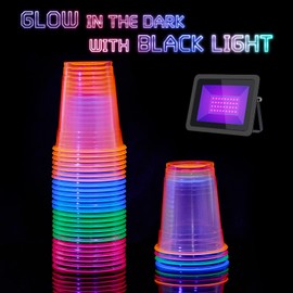 Lilymicky 100 Pack 12 oz Plastic Cups, Neon Plastic Cups, Glowing Party Cups, Assorted Neon Colors, 12 oz Disposable Plastic Cups for Christmas Parties, Graduation, and Events