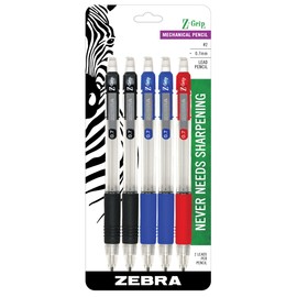 Zebra Pen Z-Grip Mechanical Pencil, 0.7mm Point Size, HB #2 Graphite, Assorted Grip Colors, 5-Count