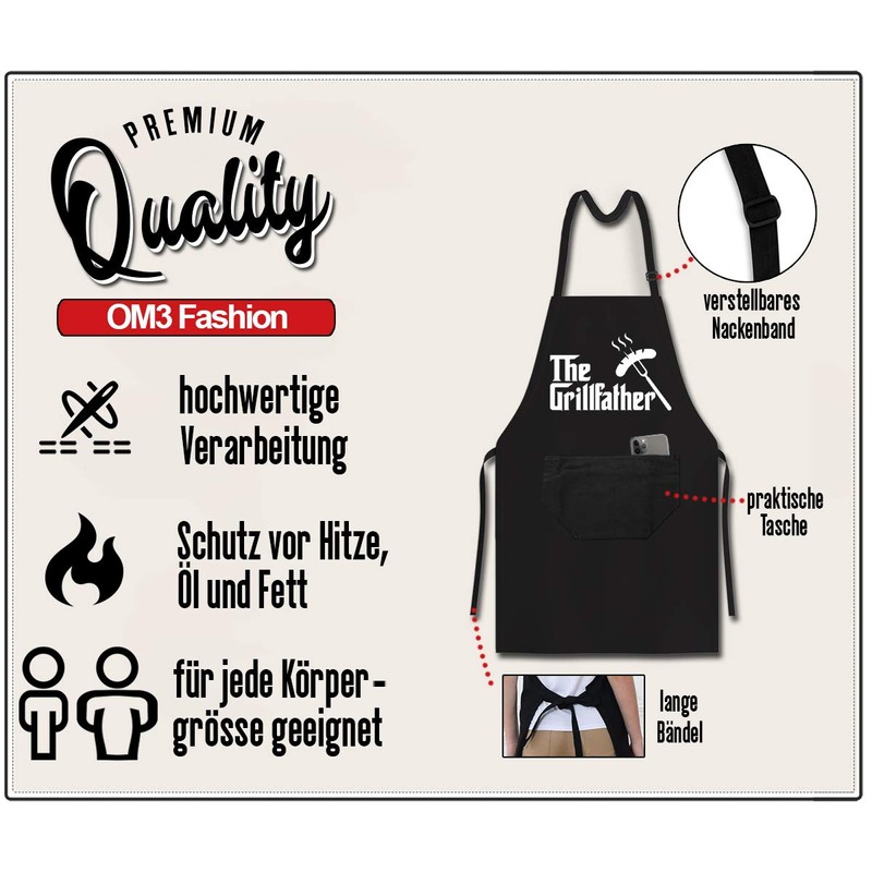 OM3® BBQ Aprons Aprons Kitchen Apron for Adults Unisex, Black
