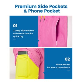 maamgic 5inch Mens Swimming Trunks with Compression Liner 2-in-1 Swim Trunks Stretch Quick Dry Swim Shorts with Zipper Pockets Phlox Pink and Yellow Medium