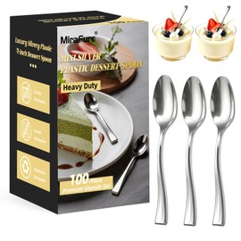 Silver Mini Plastic Spoons, 100 Pack, 4 Inch