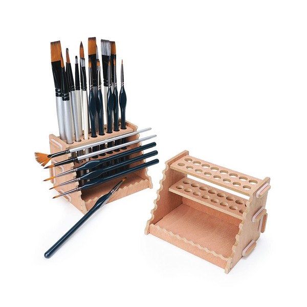 tinctor Wooden Paint Brush Holder for 44 Brushes - Desk Stand Paintbrush  Organizer, Holding Rack for Pens, Paint Brushes, Colored Pencils, Markers 