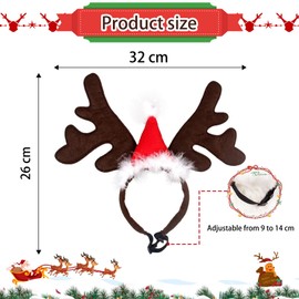 Pet Headband Christmas Reindeer Cat Dog Christmas Headband with Christmas Hat Reindeer Antlers Headband Adjustable Headband for Pet Dog Cat