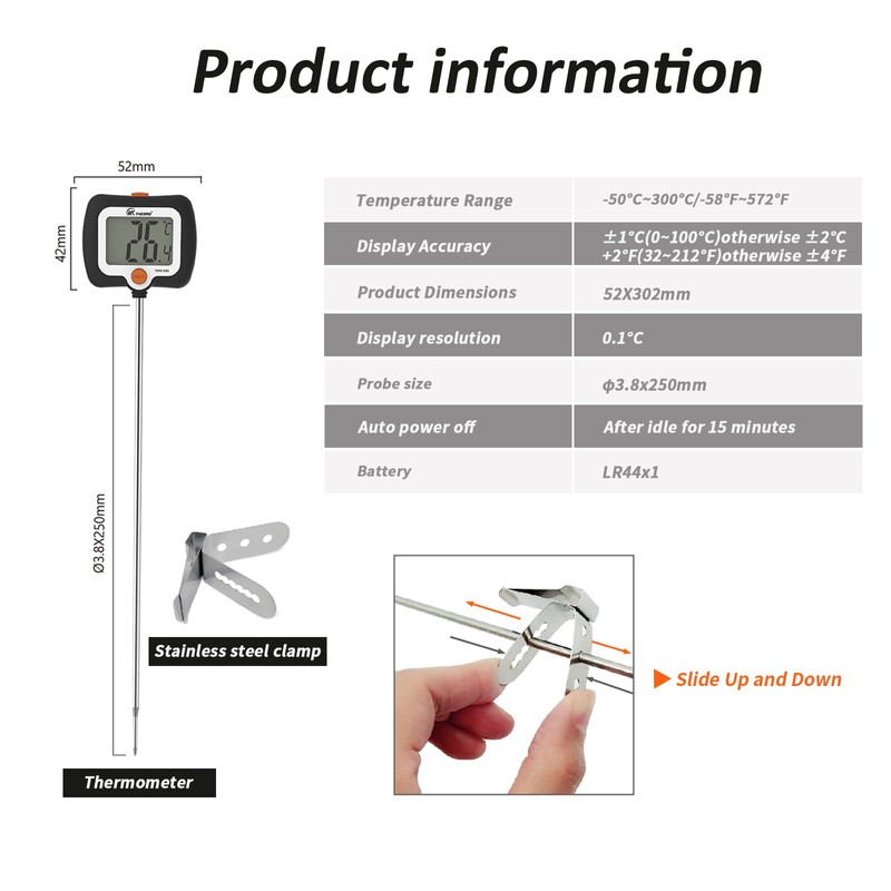 SPOROLWE Digital Candy Thermometer, LCD Instant Read Food Meat Thermometer