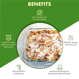 Regency Wraps Baking Dish Buddies, 14.5" X 19" pack of 10 Non-Stick Liners For Mess-Free Casseroles Dishes, Baking Sheets, glass and metal baking pans, Clear
