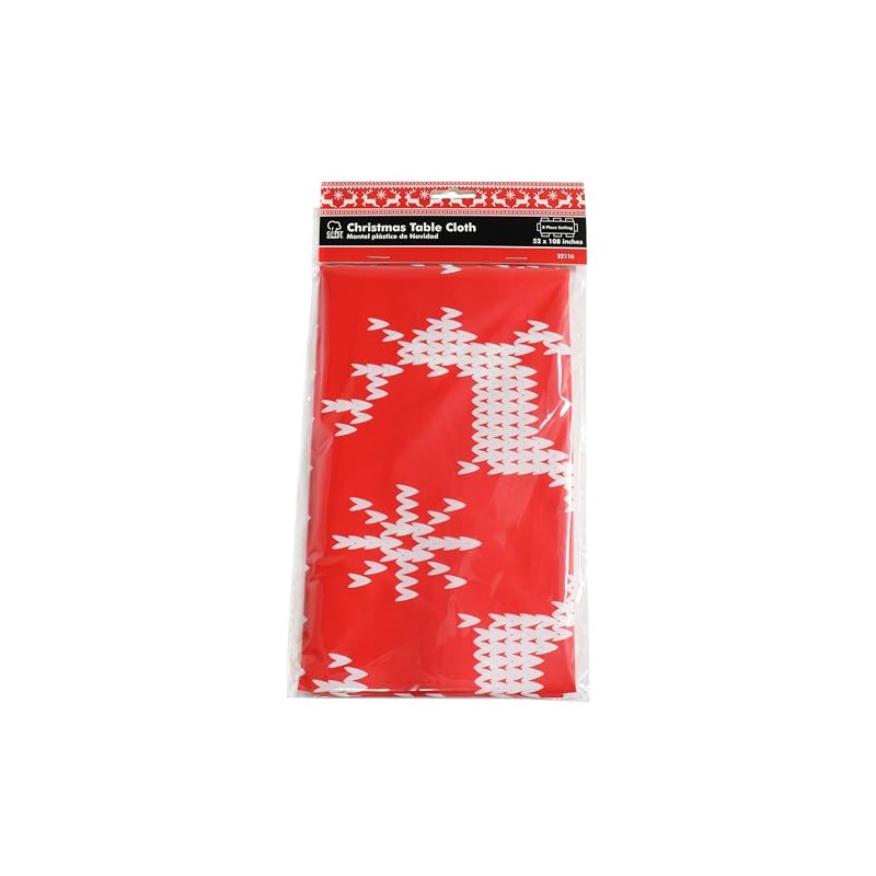 Chef Craft Christmas Sweater Tablecloth, 52x108 Inches, Red & White