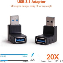 Herfair USB A to USB 3.0 Adapter,Type A to Type A Male to Female Right Angle Extension Adapter, USB Coupler Up and Down Angle Connector(Up and Down)