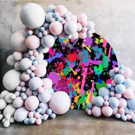 Laeacco 7.2x7.2ft Paint Splatter Round Backdrop Colorful Painting Neon Graffiti Circle Backdrop Cover Retro Hip Pop Photo Background for Music Art Birthday Party Portrait Video Photo Booth Props