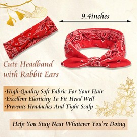 STGDAK 6 Pack Bow Headbands Paisley Prints Boho Bandana Headband Rabbit Ears Head Wraps Cute Hair Scarf Cotton Turban Headbands For Women Knotted Hairband Elastic Headband