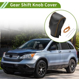 HOPESPANNER Gear Shift Knob Cover for Honda CR-V 2008-2011 Anti-Slip Black Carbon Fiber Black Orange Stick Shifting Handle Protector Faux Leather 1 Pc