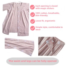 Aylashine Women’s Bedridden Pajamas Set Bedridden Patient Clothing,Fully Open Design Brushed Cotton for Autumn and Winter Warm and Comfortable Pink (XL)