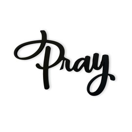 Pray 3D Wood Art Word Script Cutout Sign (12x7 inches), Matt Black Wall Decor