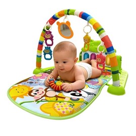 Raganet, Gimnasio de Actividades Musical para Bebé con Piano Didáctico Ajustable, Tapete Acolchado, 77x56cm, Arco con Sonajeros Desmontables y Luces, 