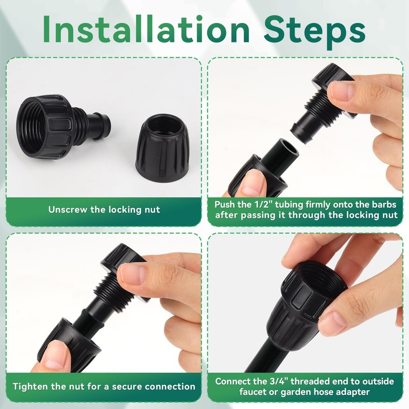 1/2 Inch Drip Irrigation Tubing Faucet Adapter, 3 Pcs 3/4"