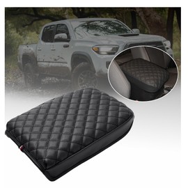 JKCOVER Premium Center Console Cover Compatible with Toyota Tacoma 2016 2017 2018 2019 2020 2021 2022 2023 PU Leather Car Armrest Cushion Protector (Black)