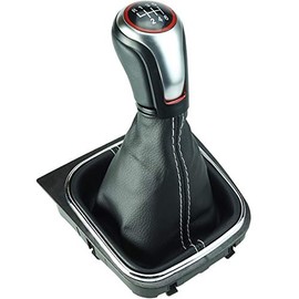 Do!LED Gear Knob Gear Stick Gaiter Frame 6 Gears Silver Red Ring White Stitching