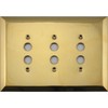 Jumbo Stamped Unlacquered Brass Three Gang Push Button Light Switch