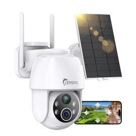 CAMSTRO 2K Solar Security Camera Wireless Outdoor, 2.4G WiFi & 360˚PTZ Camera, Color Night Vision, Motion Detection, 2-Way Audio, Solar-Powered Battery, Alexa/Google Assistant, SD Card/Cloud Storage
