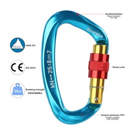 XINDA Screwgate Locking Carabiner Clip - Professional Rock Climbing Carabiner Screw Lock,Heavy Duty Carabiners for Climbing,Mountaineer,Hammock,Camping,Outdoor Equipment (5 pcs Blue)