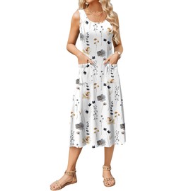 Zeagoo Women Summer Dress 2025 Crewneck Sleeveless Tank Dress Casual Floral Flowy A Line Beach Sundress with Pockets