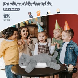 Leokawin 18in Weighted Stuffed Animals Cat Plush, Kawaii Weighted Gray Cat Plush Toys, Cute Plush Cat Stuffed Animals, Soft Weighted Gray Cat Plush Throw Pillow for Kids