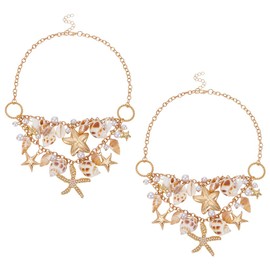 UNICRAFTALE 2Pcs Shell Starfish Necklace Choker Summer Beach Shell Conch Statement Chunky Necklace Pendants Imitation Pearl Bib Necklaces Jewelry Mermaid Costume Jewelry for Women Gitt