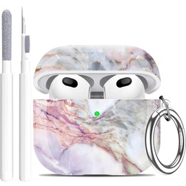 Compatible with Airpods 3rd Generation Case - Wonjury Protective Hard Compatible with Airpods 3 Case Cover with Cleaner Kit Women Girls Keychain, Lavender Marble