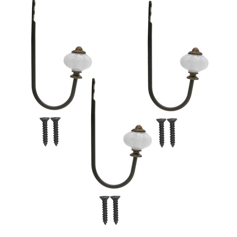 Fuxxer® Antique Coat Hooks Towel Hooks Ceramic & Brass Design