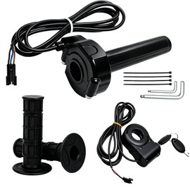 Full Twist Throttle for Ridstar Q20, Surron Style Ebike Throttle Grip with Ignition Switch, 3-Pin Plug and Play Electric Dirt Bike Throttle Replacement with 59 in Cable