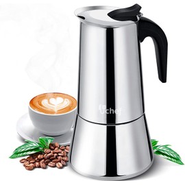 U Chef Cafetera Espresso de Cocina, Cafetera Italiana de Acero Inoxidable, Moka Pot, Cafetera Percoladora, Capacidad de 300ml/10oz/6 tazas (taza espresso=50m) (12 tazas)