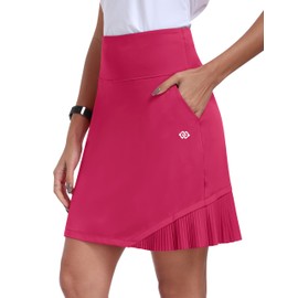 MoFiz Tennis Skort Women's Tennis Skirts Knee-Length Sports Skirt High Waist Stretch Golf Skirt Outdoor Skirt Sports Skirt with Inner Shorts, pink