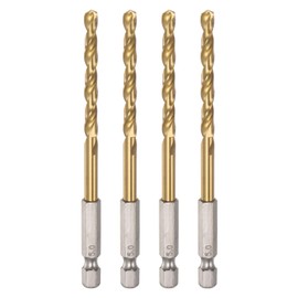 sourcing map 4pcs 1/4" Hex Shank Drill Bits 5mm Titanium Drill Bits Set M35 High Speed Steel Twist Drill Bit 105mm Long Fully Ground for Wood, Stainless Steel, Metal, Plastic Plastic