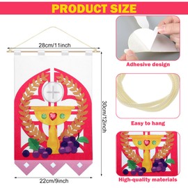 SmoothNovelty 6 Sets First Communion Banner Kits 9 x 12 Inches Felt Holy Communion Banner Kits Sunday School DIY Arts and Crafts Kit for Kids First Communion Gifts for Boys or Girls